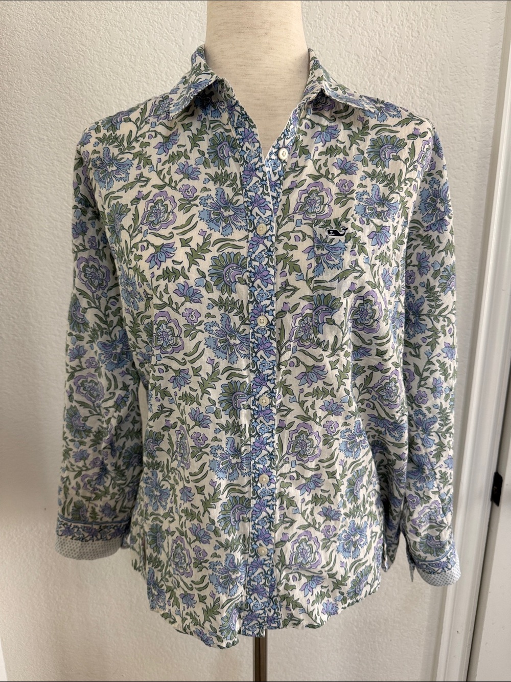 Vineyard Vines Floral Button-Up in Cream, Blue, Green, Purple